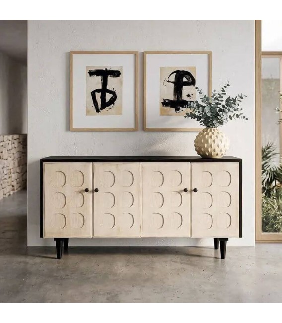 Aparador cuatro puertas madera reciclada negro natural moderno mdmhogar