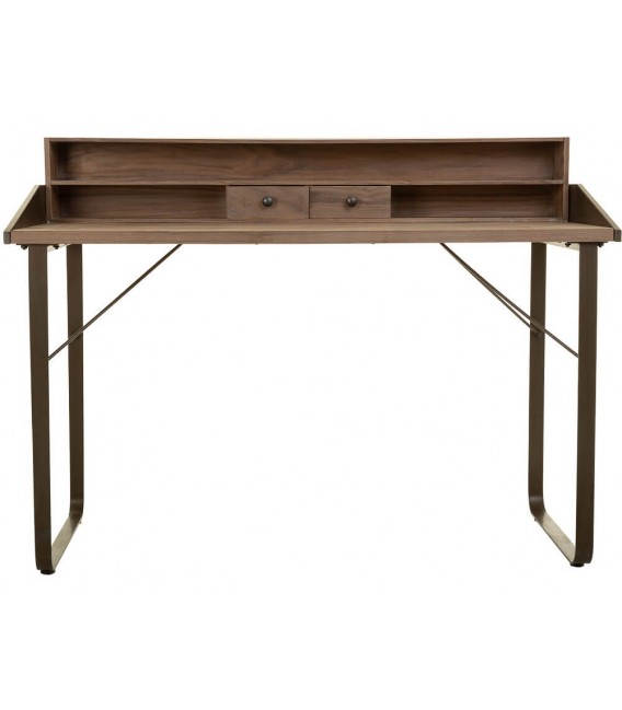 Mesa escritorio industrial con dos cajones madera metal negro 2
