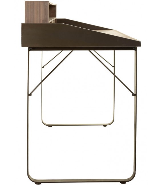 Mesa escritorio industrial con dos cajones madera metal negro 4