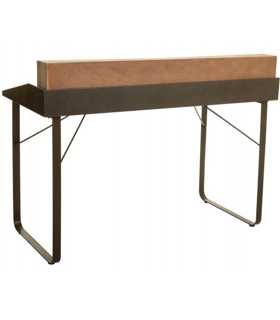 Mesa escritorio industrial con dos cajones madera metal negro 3