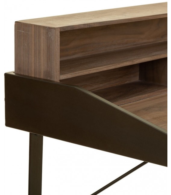 Mesa escritorio industrial con dos cajones madera metal negro 6