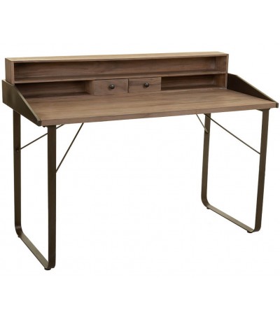 Mesa escritorio industrial con dos cajones madera metal negro 1