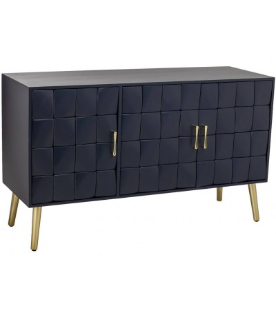 Aparador estilo art deco de tres puertas azul marino y dorado 1