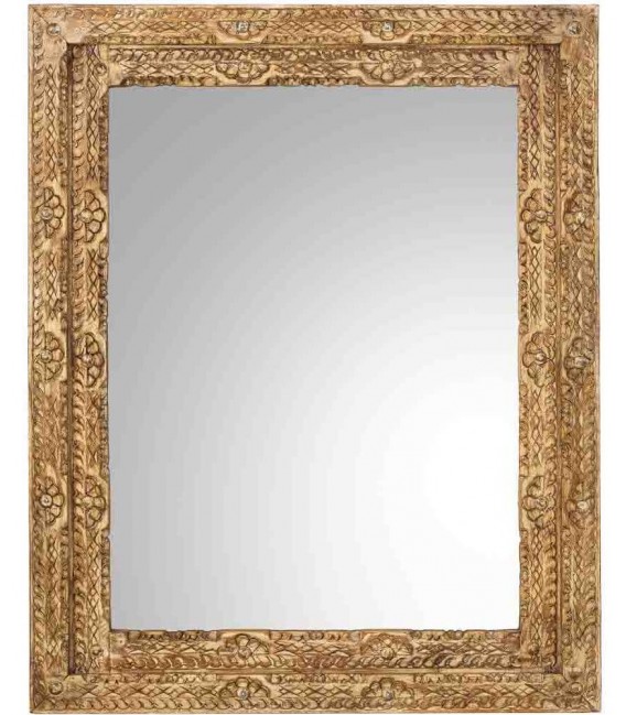 Espejo rectangular de madera de mango tallado a mano estilo boho 1