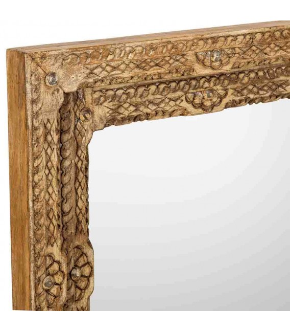 Espejo rectangular de madera de mango tallado a mano estilo boho 3