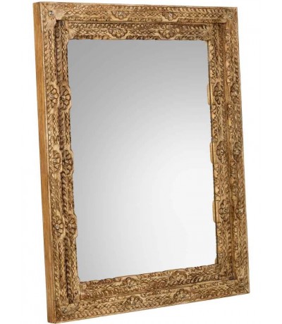 Espejo rectangular de madera de mango tallado a mano estilo boho