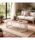 Mesa de centro ovalada metal decapado blanco madera natural romántica Mdmhogar