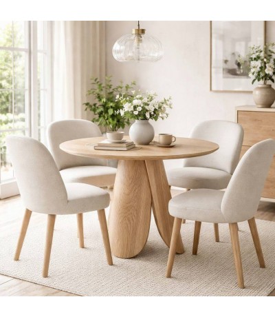 Mesa comedor redonda pequeña madera fresno estilo contemporáneo Mdmhogar