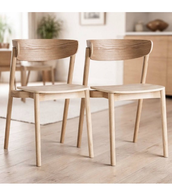 Set 2 sillas comedor madera acabado natural estilo nórdico natural Mdmhogar