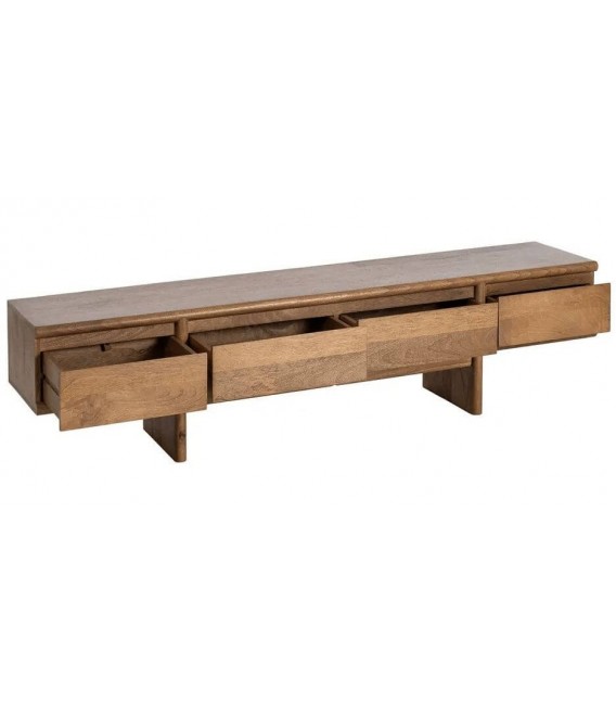 Mueble TV madera maciza de mango color nogal estilo contemporáneo 1