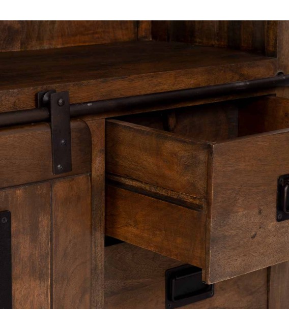Estantería boho chic mango una puerta dos cajones hierro nogal 5