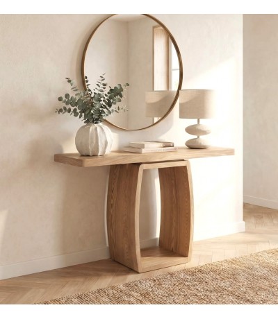 Consola de entrada grande madera fresno natural estilo boho Mdmhogar