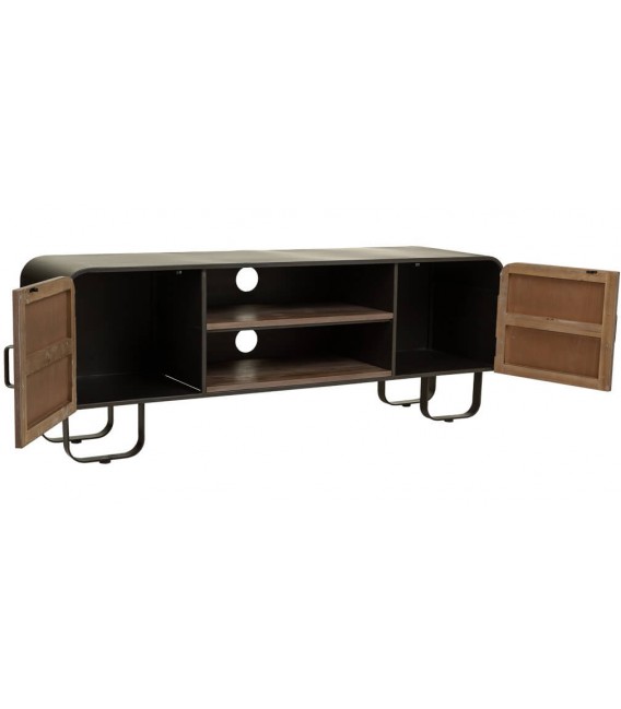 Mueble TV industrial madera metal negro con dos puertas diseño 3