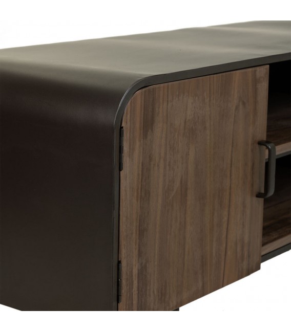 Mueble TV industrial madera metal negro con dos puertas diseño 4