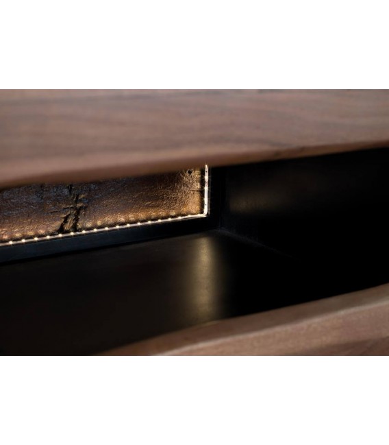 Mueble TV acacia de tres cajones luz LED natural negro moderno 1