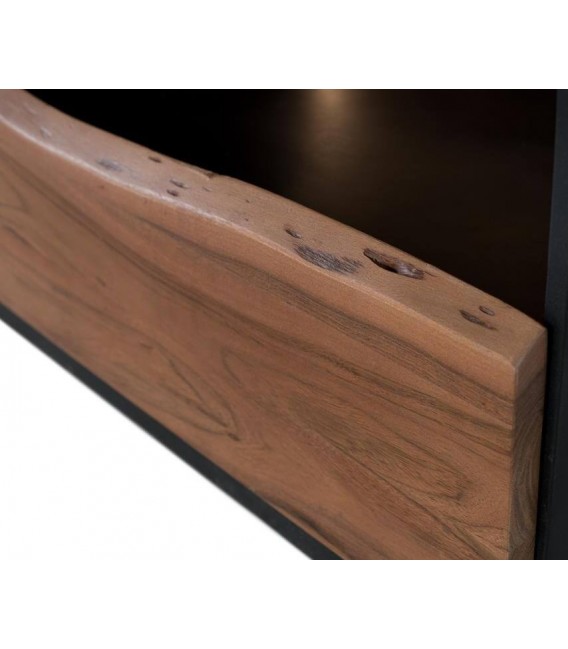 Mueble TV acacia de tres cajones luz LED natural negro moderno 3
