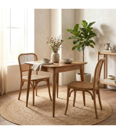 Mesa comedor cuadrada pequeña madera maciza mango natural tono tostado Mdmhogar
