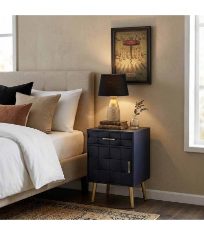 MESITA DE NOCHE 40 X 35 X 71 LAUZI MADERA AZUL METAL DORADO