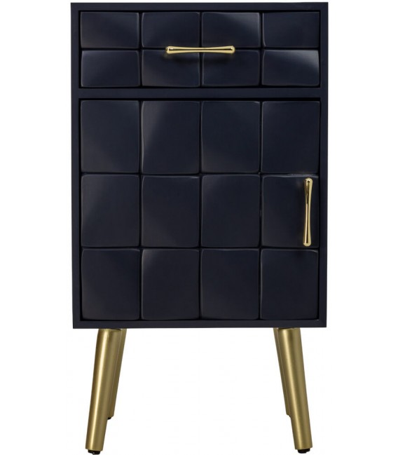 Mesita noche azul marino art deco una puerta 1 cajón dorado 1