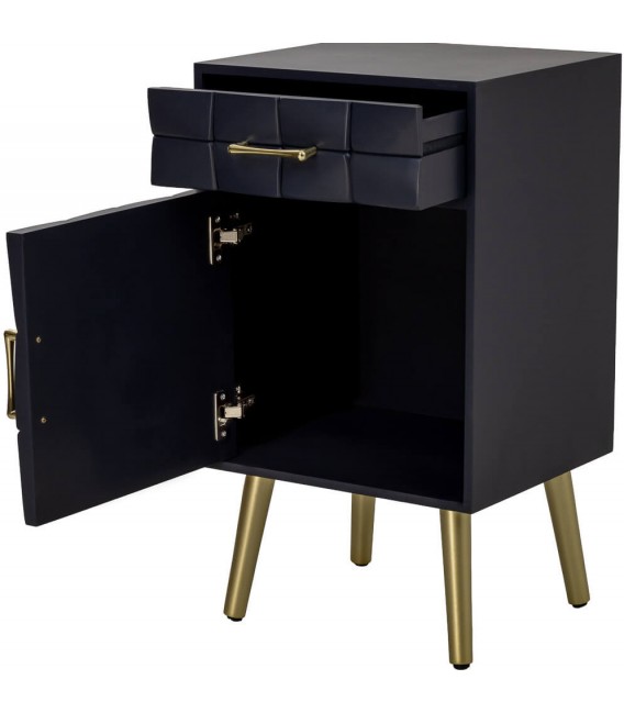 Mesita noche azul marino art deco una puerta 1 cajón dorado 4