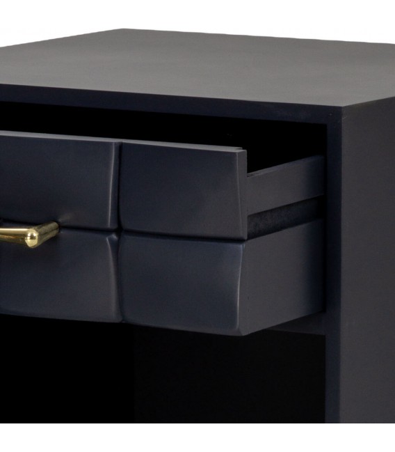 Mesita noche azul marino art deco una puerta 1 cajón dorado 5