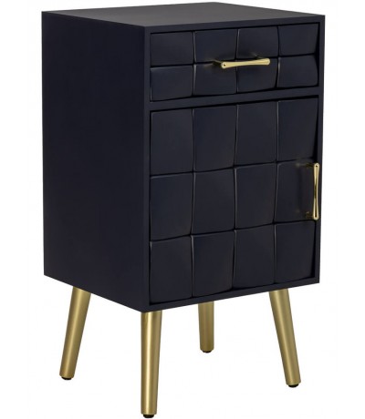 Mesita noche azul marino art deco una puerta 1 cajón dorado