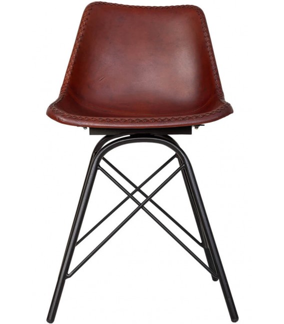 Silla industrial de cuero marrón hierro negro estilo vintage 1