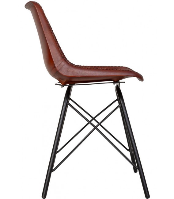 Silla industrial de cuero marrón hierro negro estilo vintage 2