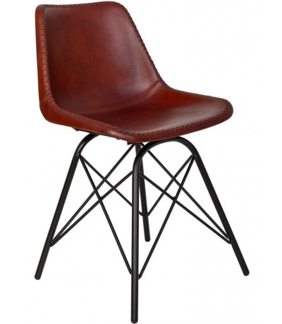 Silla industrial de cuero marrón hierro negro estilo vintage