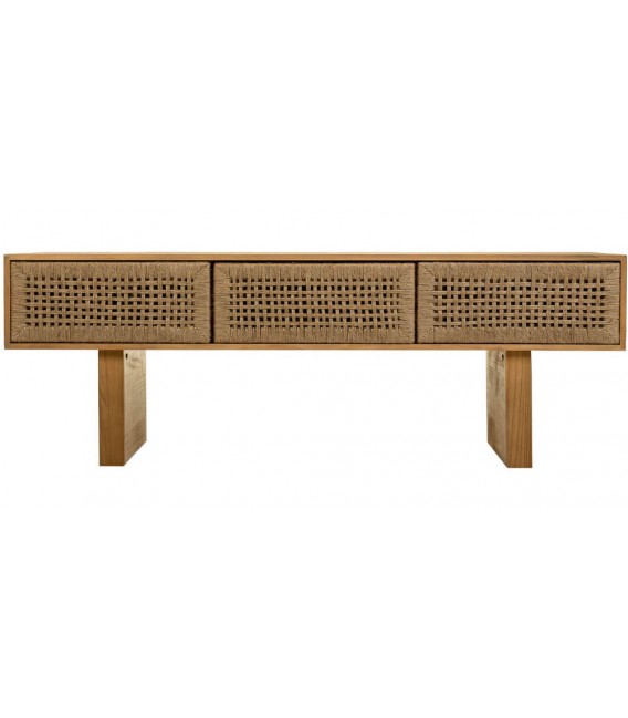 Mueble TV estilo oriental de madera y cuerda con tres cajones 1