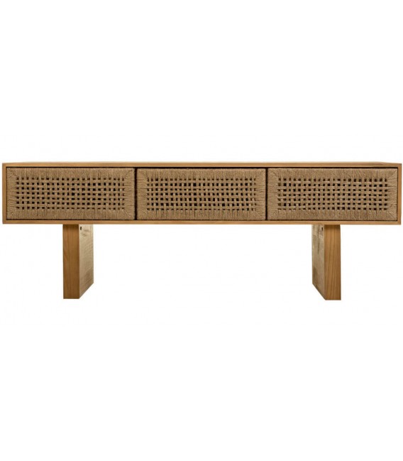 Mueble TV estilo oriental de madera y cuerda con tres cajones 4