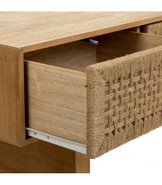 Mueble TV estilo oriental de madera y cuerda con tres cajones 5
