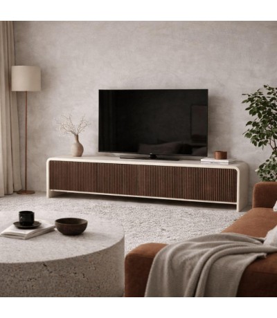 Mueble TV con 4 puertas de madera de mango color blanco y nogal mdmhogar
