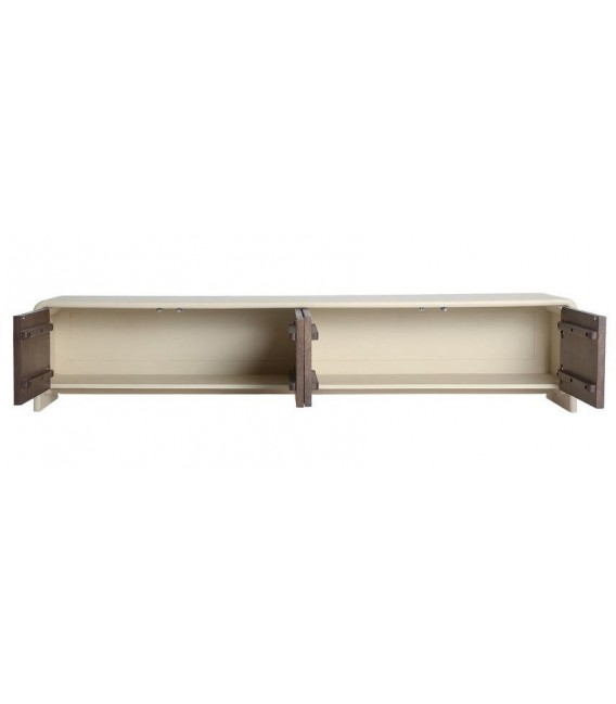 Mueble TV con 4 puertas de madera de mango color blanco y nogal 2