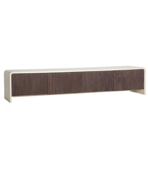 Mueble TV con 4 puertas de madera de mango color blanco y nogal