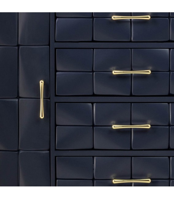 Aparador art deco azul con dos puertas y cuatro cajones dorado 5