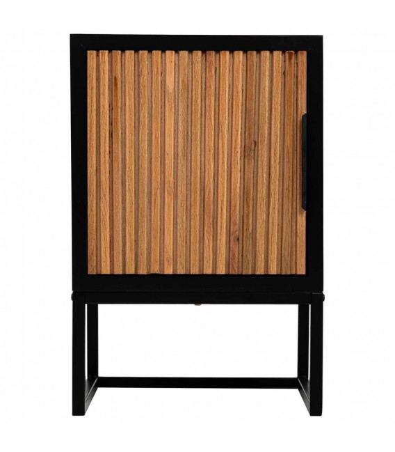 Mesita de noche  estilo industrial de madera y metal en negro  1