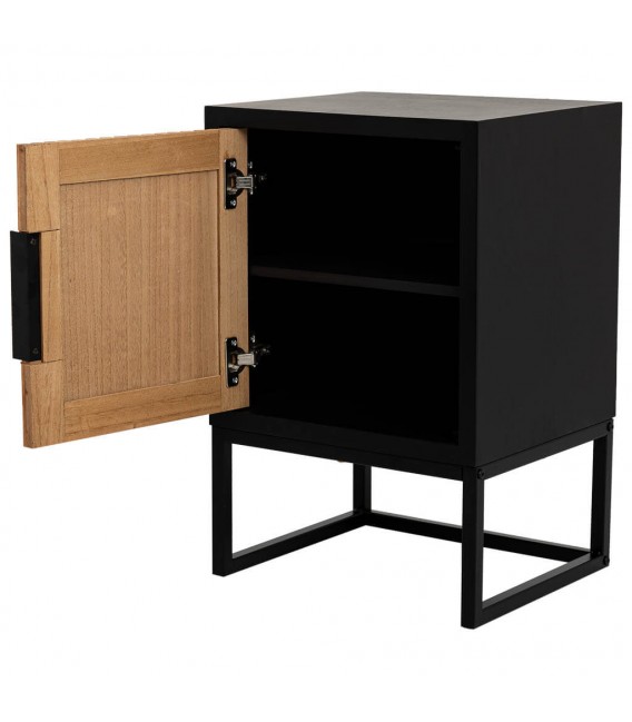 Mesita de noche  estilo industrial de madera y metal en negro  2