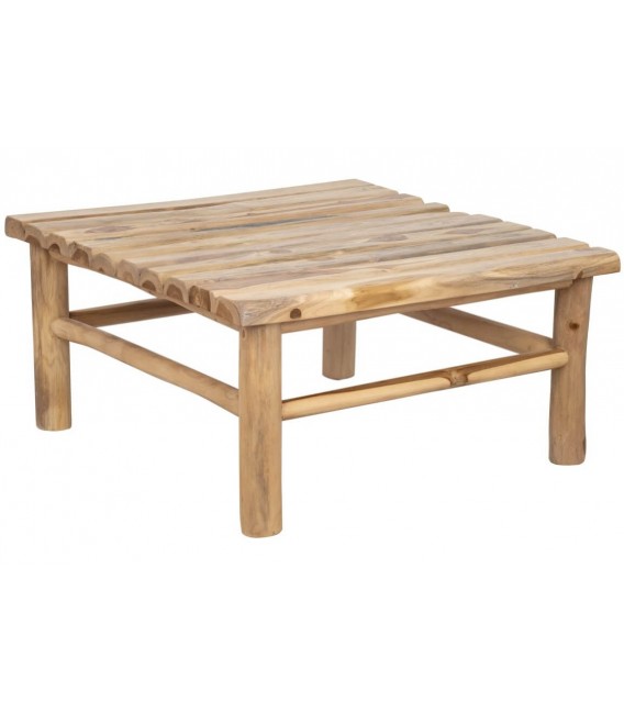 Mesa centro cuadrada pequeña madera maciza teca natural boho 1