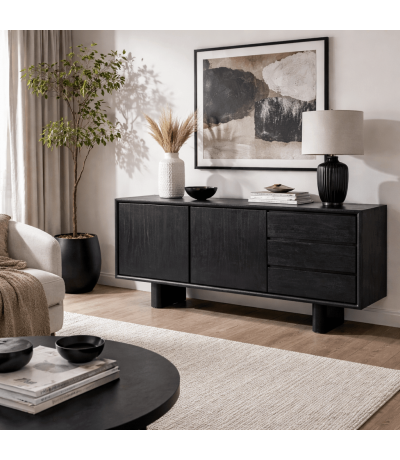 Aparador madera mindi color negro con dos puertas y tres cajones mdmhogar