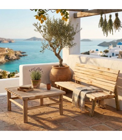 Banco exterior o porches madera maciza teca natural estilo boho Mdmhogar