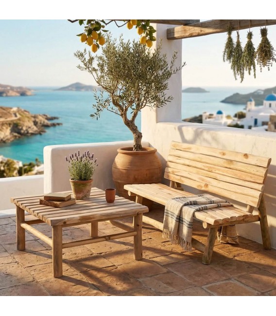 Banco exterior o porches madera maciza teca natural estilo boho Mdmhogar
