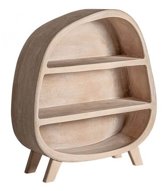 Estantería baja estilo boho de madera marron acabado efecto yeso