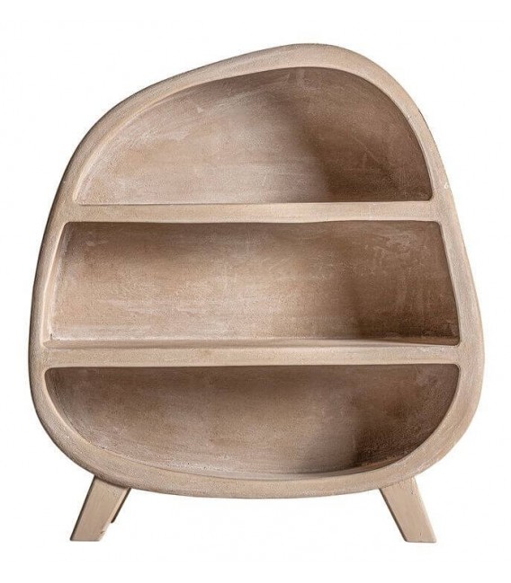 Estantería baja estilo boho de madera marron acabado efecto yeso 1