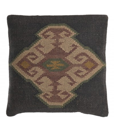 Set 2 cojines étnicos lana y yute kilim marrón verde teja