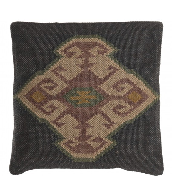 Set 2 cojines étnicos lana y yute kilim marrón verde teja