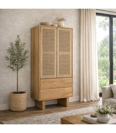 Armario estilo oriental de madera cuerda con 2 puertas cajones Mdmhogar