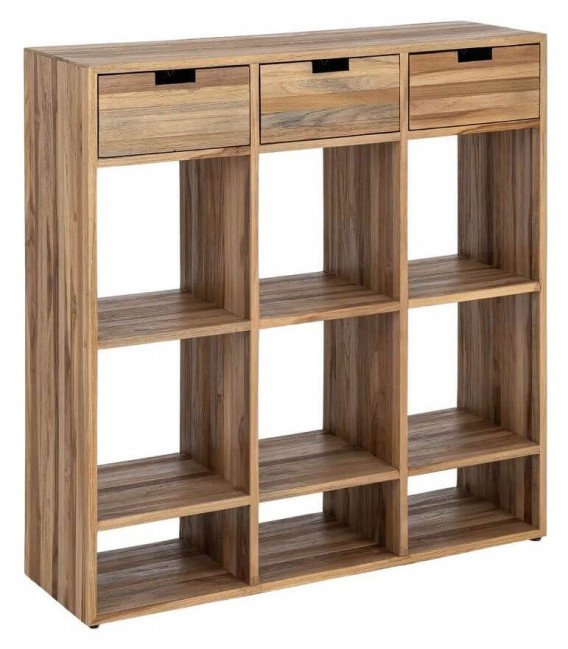 Estantería madera maciza de teca reciclada 3 cajones natural
