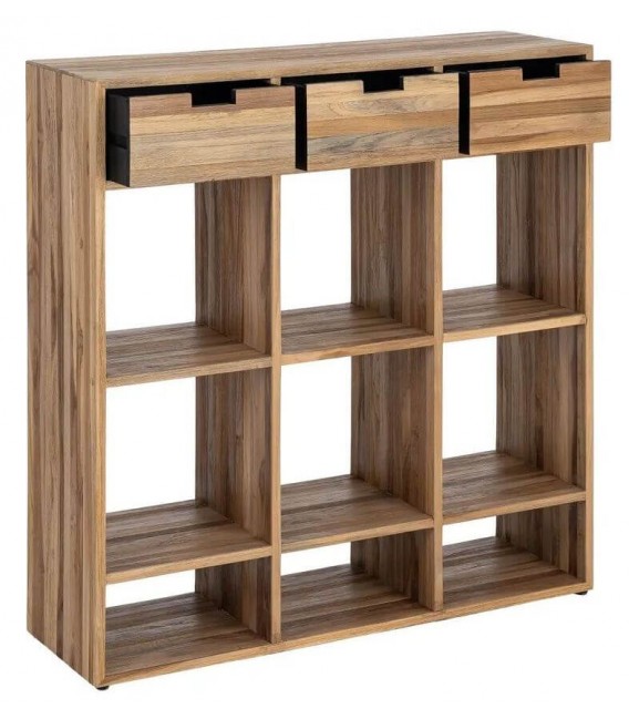 Estantería madera maciza de teca reciclada 3 cajones natural 1