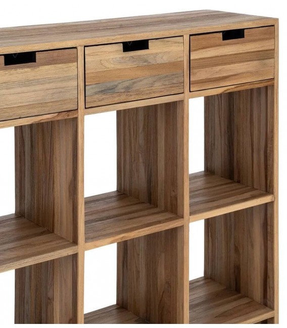 Estantería madera maciza de teca reciclada 3 cajones natural 2